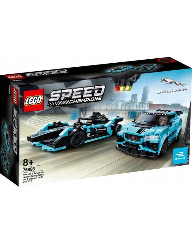 LEGO Speed ​​​​Champions 76898 Formula E Panasonic Jaguar Racing GEN2  ir Jaguar I-PACE eTROPHY
