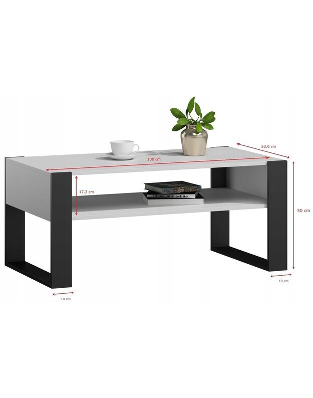"KAJA" baltas + juodas kavos staliukas 53,6x100x50 cm