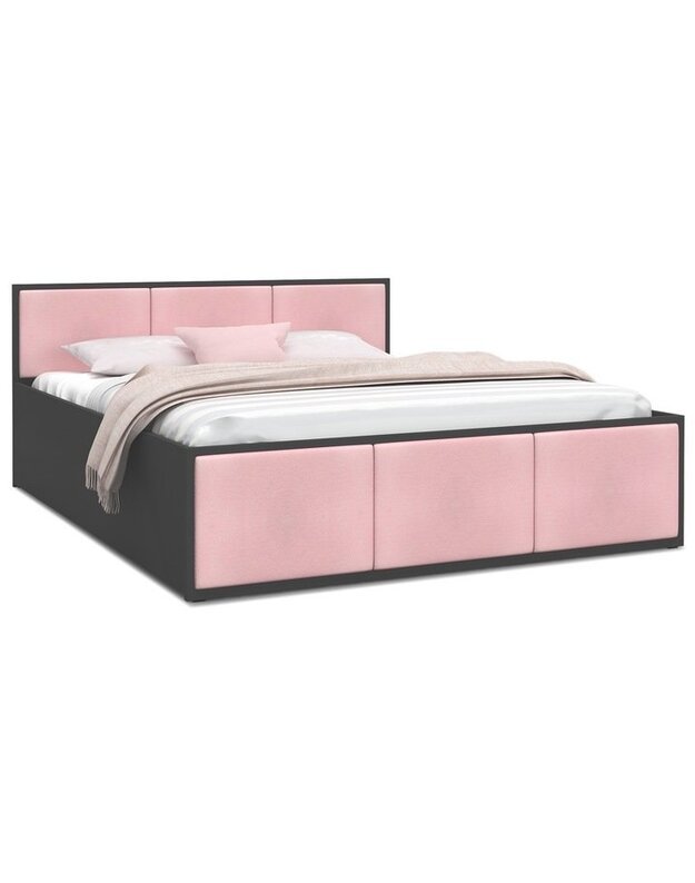 "PANAMA" rožinė/juoda lova su čiužiniu 140x200 cm