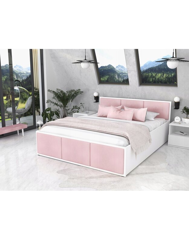 "PANAMA" balta/rožinė lova su čiužiniu 140x200 cm
