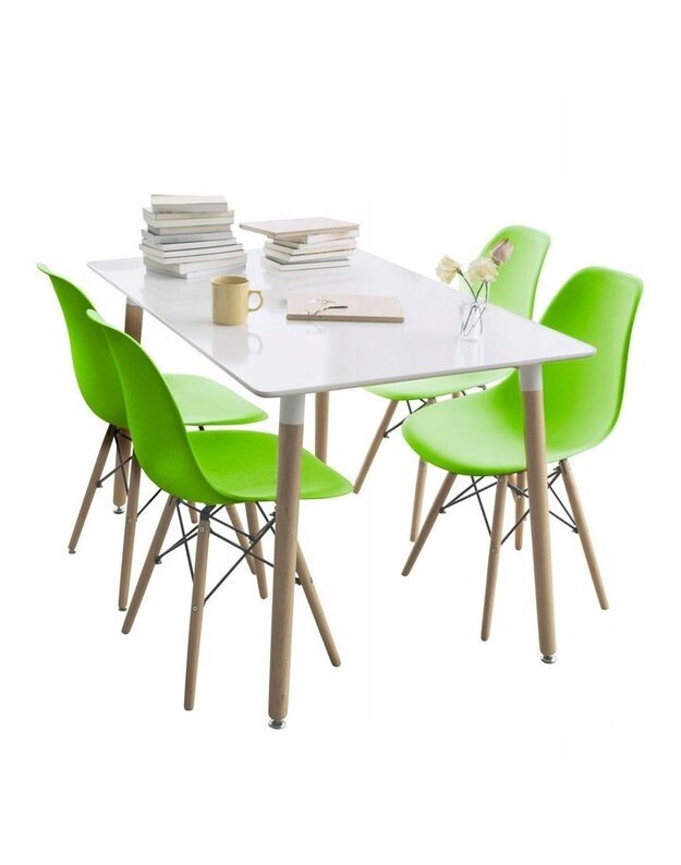 Baltas stalas + 4 žalios kėdės