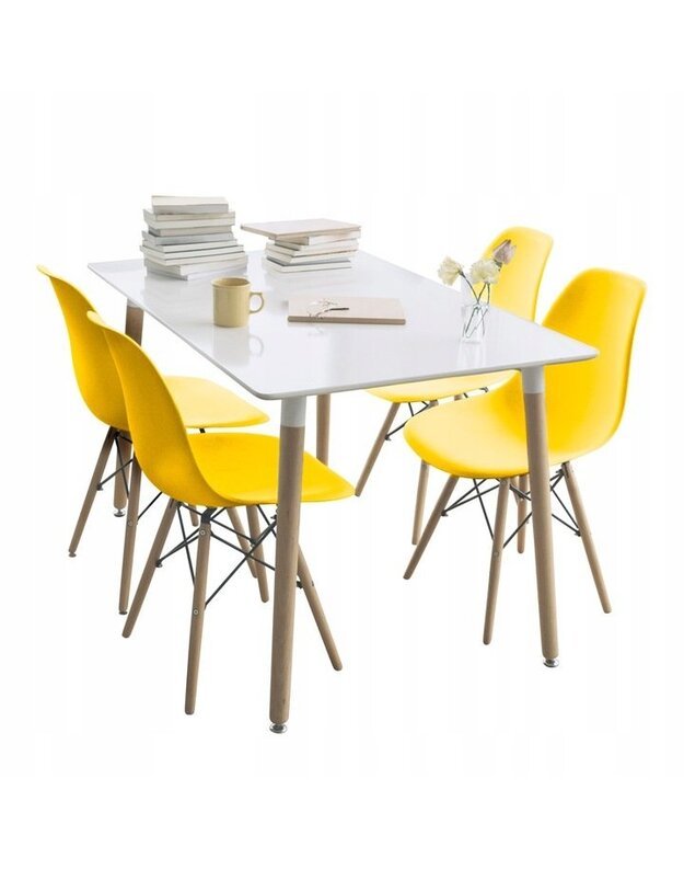 Baltas stalas + 4 geltonos kėdės