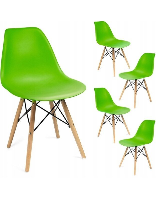 Baltas stalas + 4 žalios kėdės