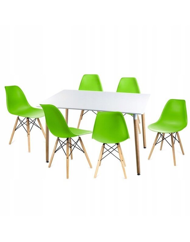 Baltas stalas + 6 žalios kėdės 