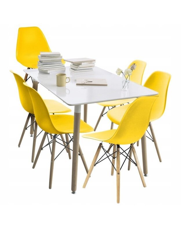 Baltas stalas + 6 geltonos kėdės