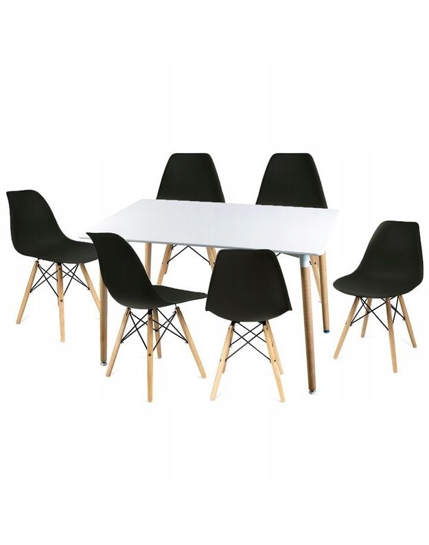 Baltas stalas + 6 juodos kėdės