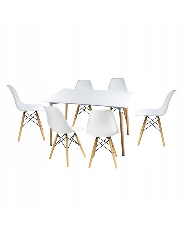 Baltas stalas + 6 baltos kėdės
