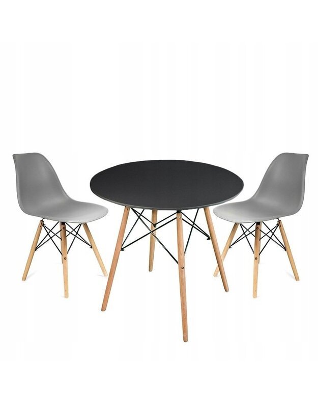 Juodas stalas + 2 pilkos kėdės