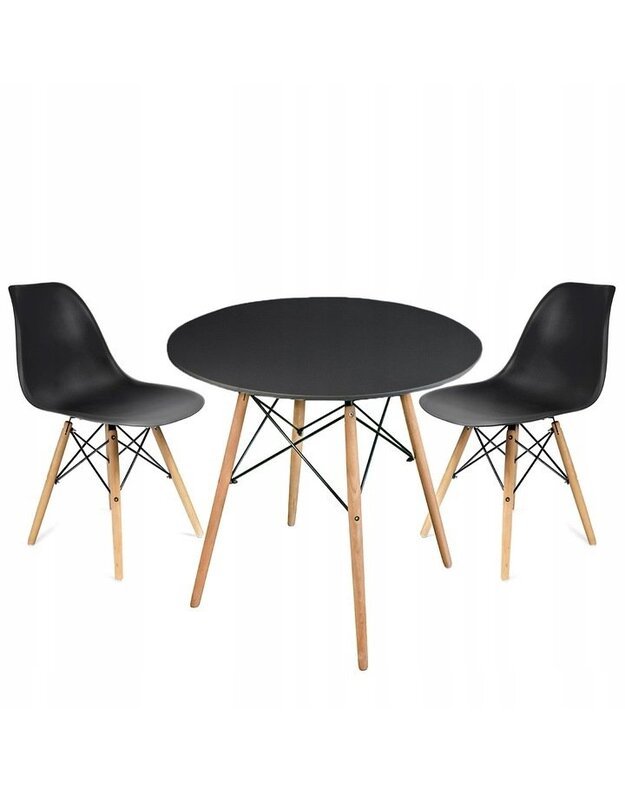 Juodas apvalus stalas + 2 juodos kėdės