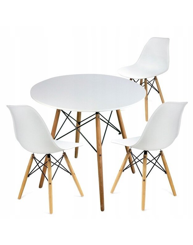Baltas stalas + 3 baltos kėdės 