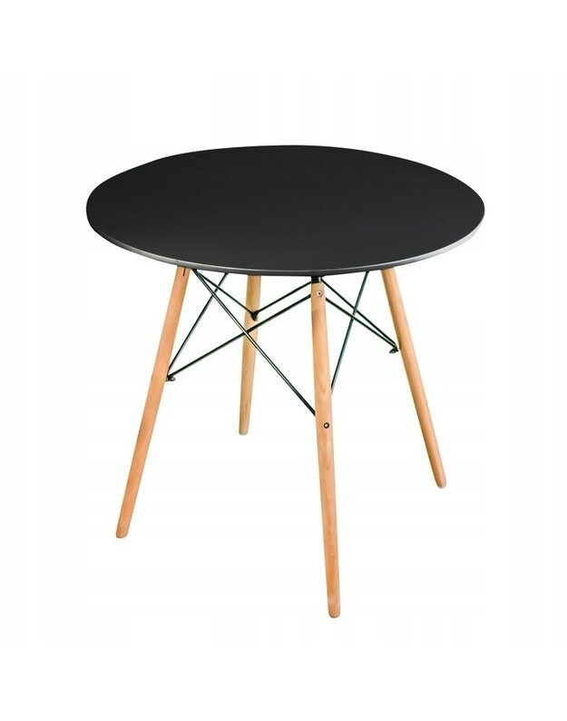 Juodas apvalus stalas + 3 pilkos kėdės