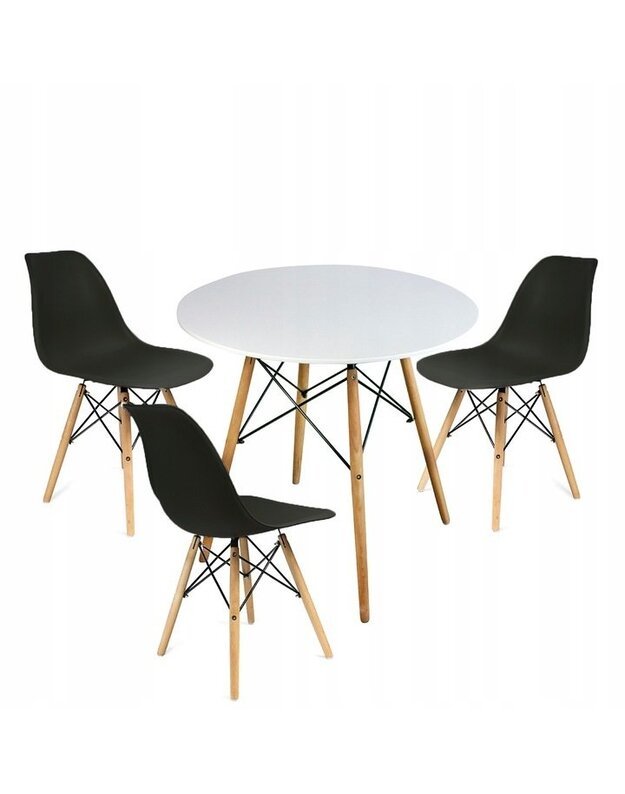 Baltas stalas + 3 juodos kėdės