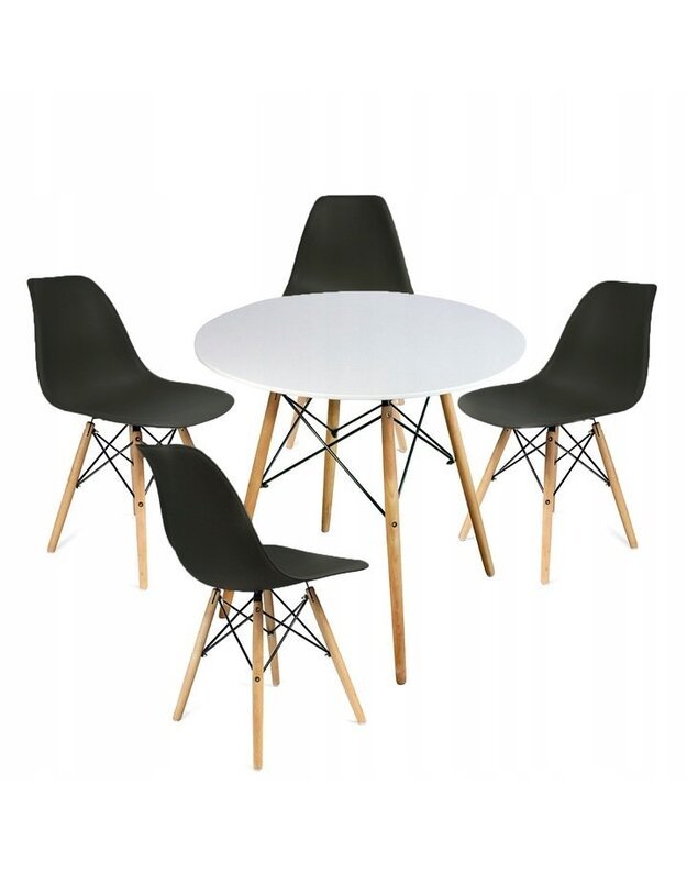 Baltas stalas + 4 juodos kėdės