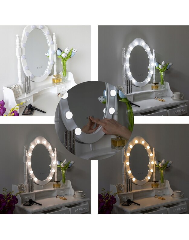 "Eurostyle" baltas kosmetinis staliukas su veidrodžiu 40x75x138 cm