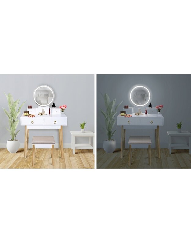Kosmetinis staliukas su LED veidrodžiu + taburetė