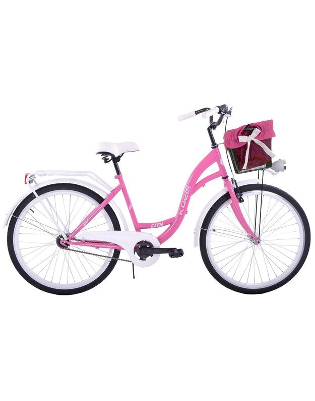Moteriškas miesto dviratis Kozbike 28 rožinis baltas