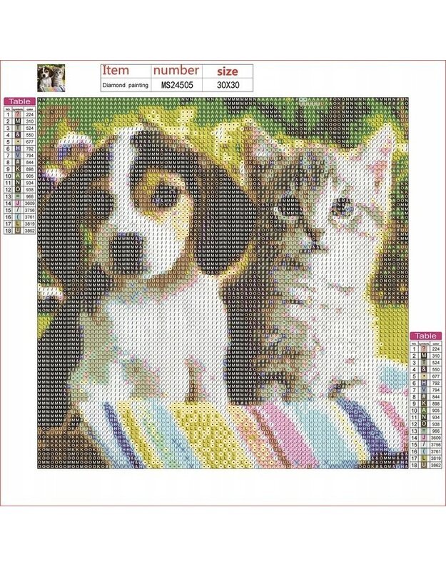 Deimantinė mozaika 5D Katė ir šuo