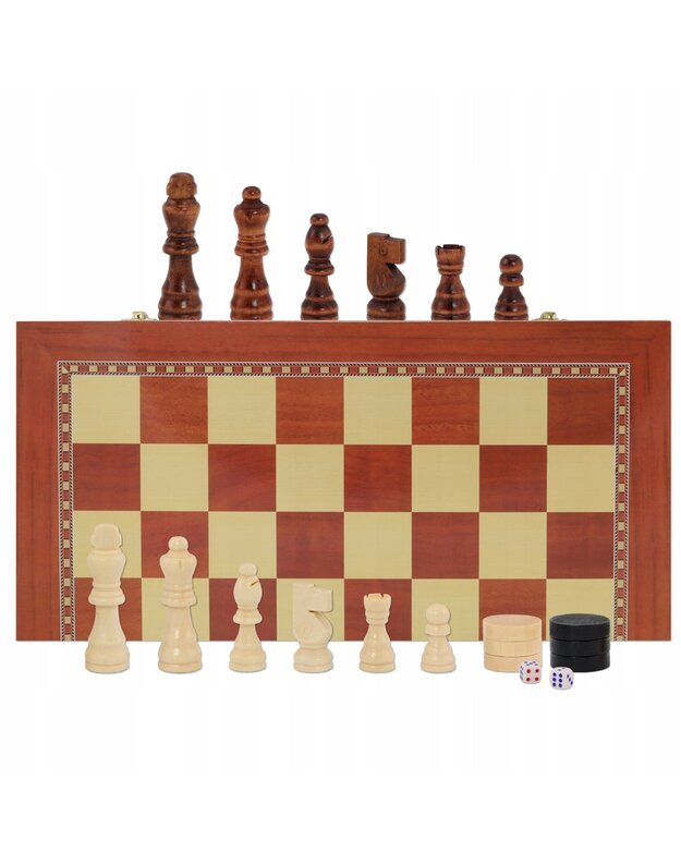 Klasikiniai šviesiai rudi mediniai šachmatai 48x48 cm 2in1