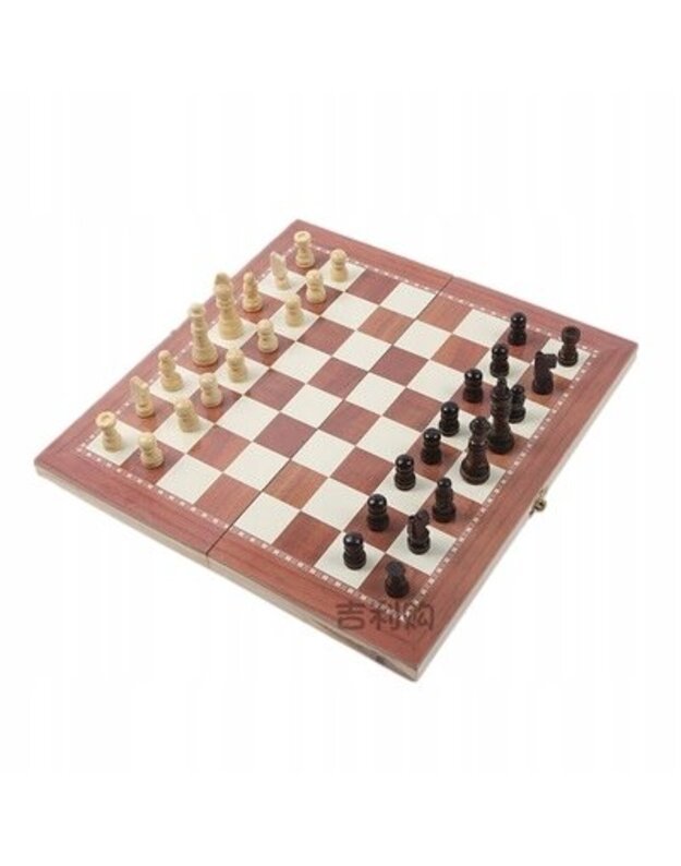 Klasikiniai šviesiai rudi mediniai šachmatai 48x48 cm 2in1
