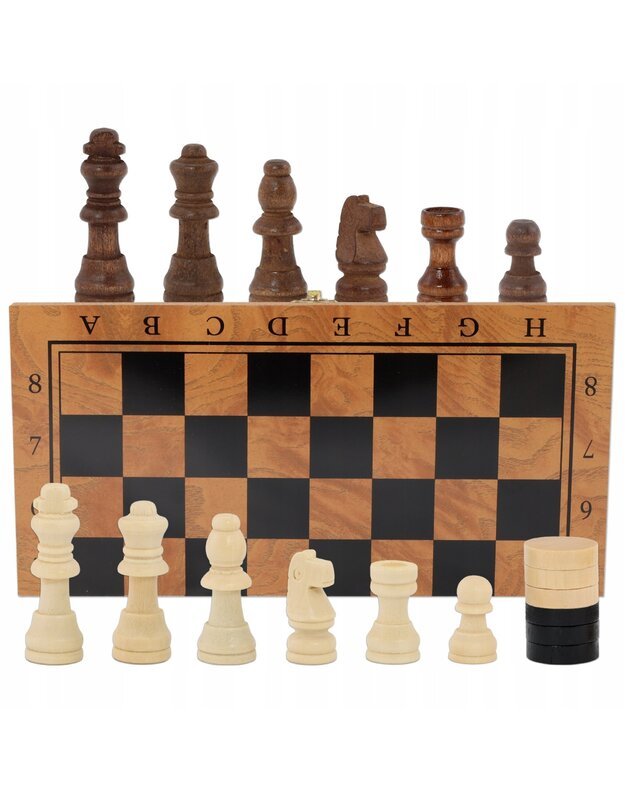 Klasikiniai mediniai šachmatai 34x34 cm 2in1