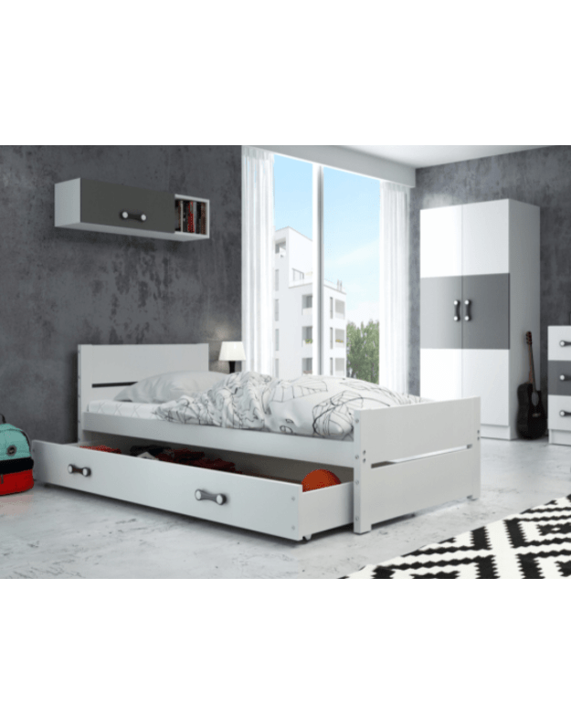 INTERBEDS Bartek  balta viengulė lova 90x200 cm su stalčiu