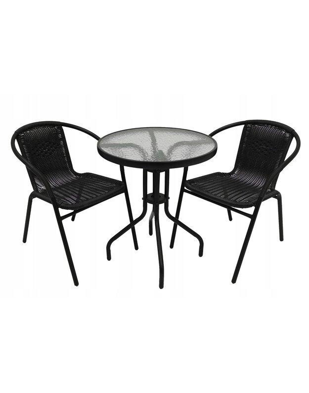 Stiklinis lauko staliukas + 2 juodos kėdės